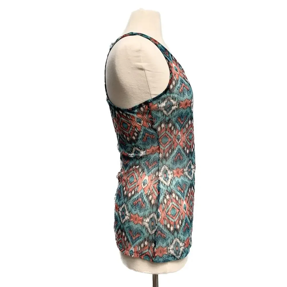 Boho Aztec Sheer Lace Racerback Top - Picture 3 of 8